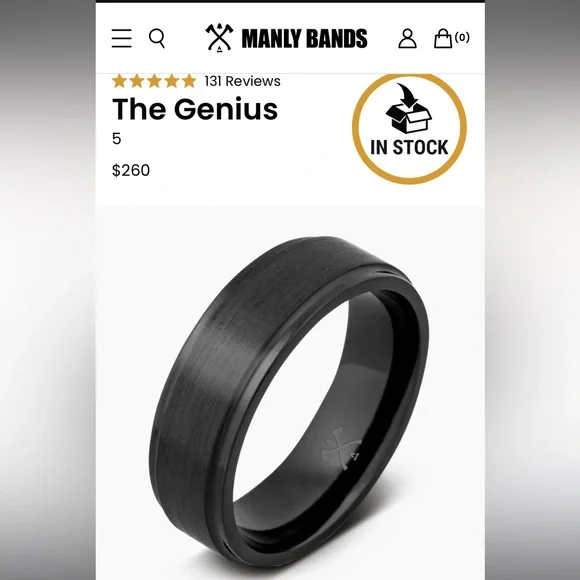 Never worn - Manly Bands “The Genius” Black Ring